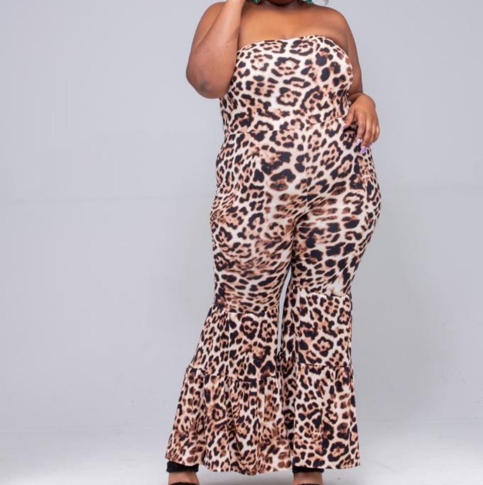 Leopard print bell bottom jumpsuit